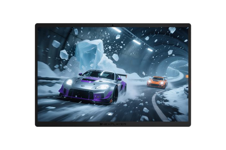 Racing cars speed through snowy tunnel in thrilling high-speed chase.