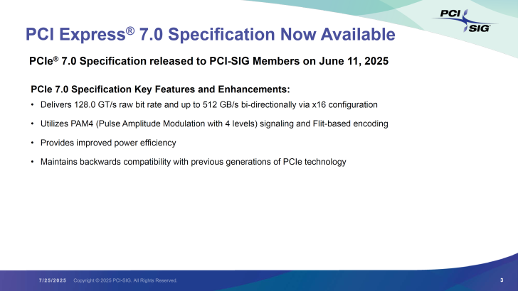PCIe 7.0 Specification released with enhanced speed, power efficiency, and compatibility features.