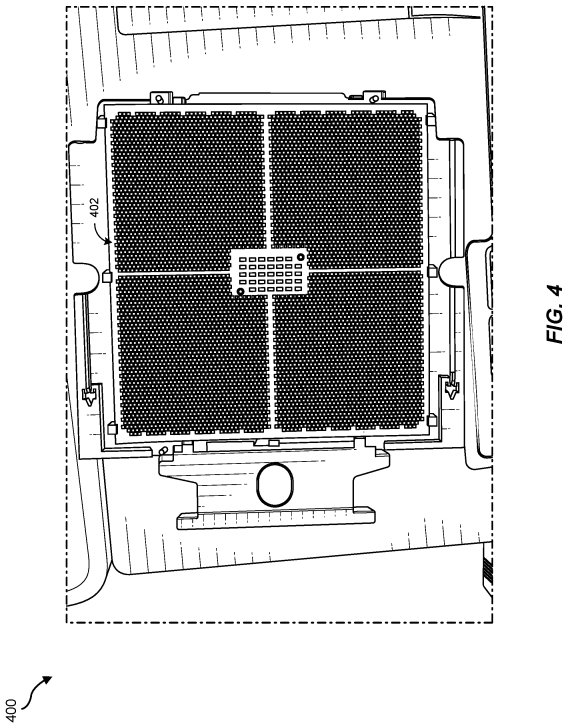 Diagram of an electronic component with grid-like pattern and labeled sections for assembly insights.
