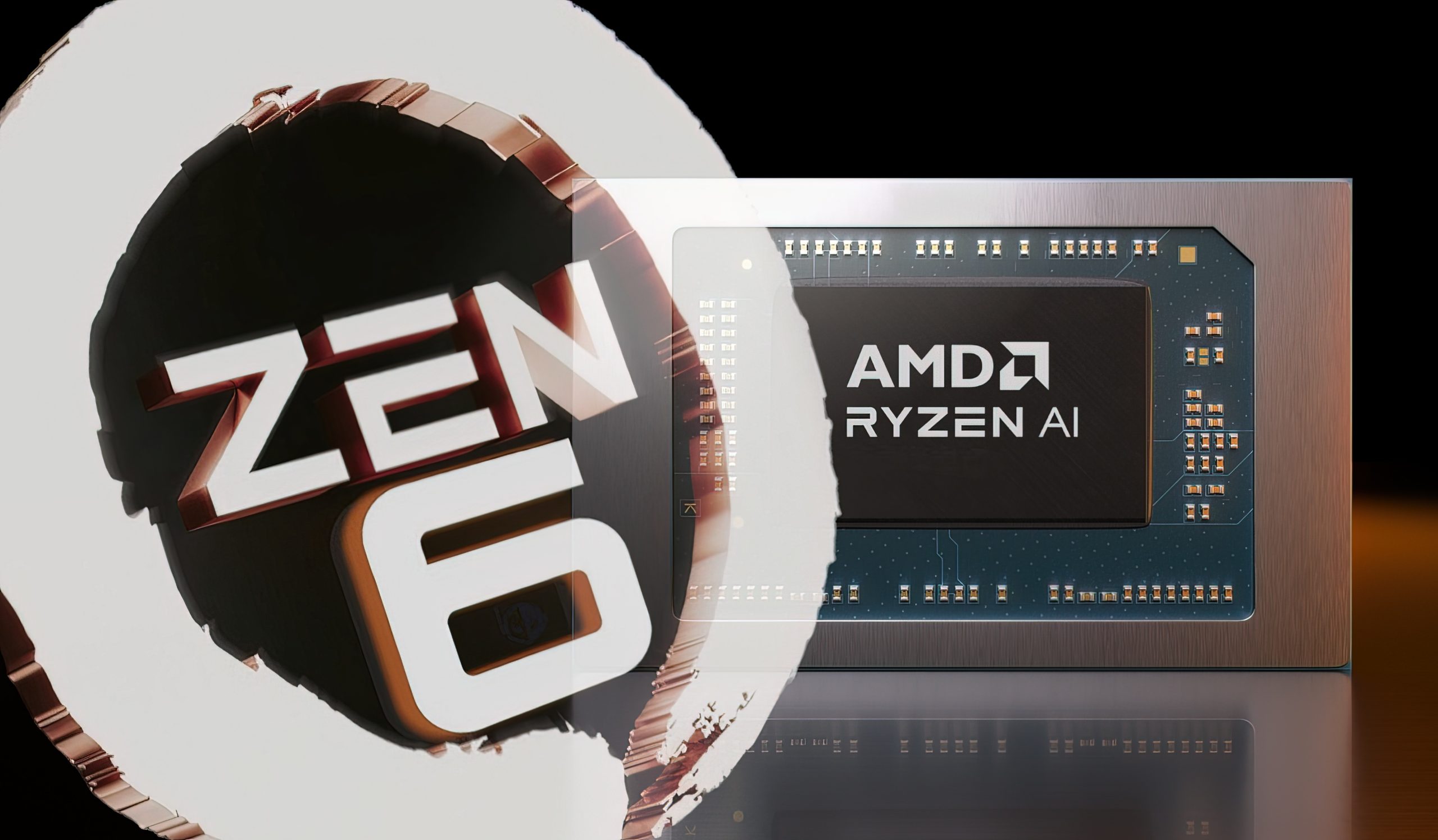 AMD Ryzen AI chip with Zen 6 architecture, highlighting advanced microprocessor technology.