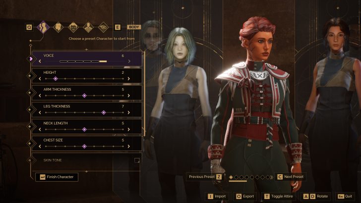 Video game character customization screen with avatar options.