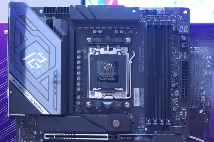 ASRock Phantom Gaming X670 Nova WiFi motherboard with detailed components.
