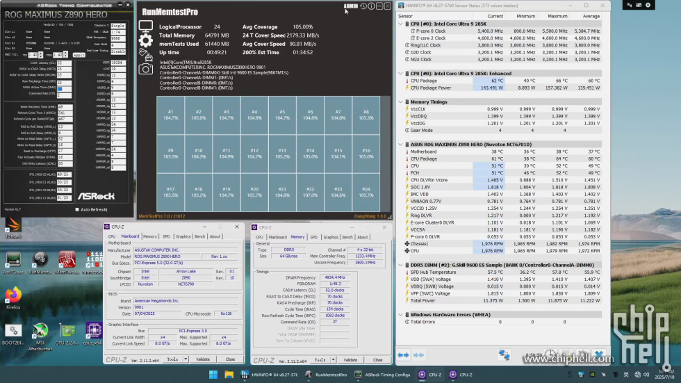 Computer performance monitoring with hardware and software info displayed on screen.