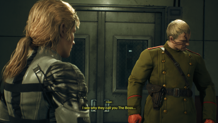 Two characters face off in a tense video game scene.