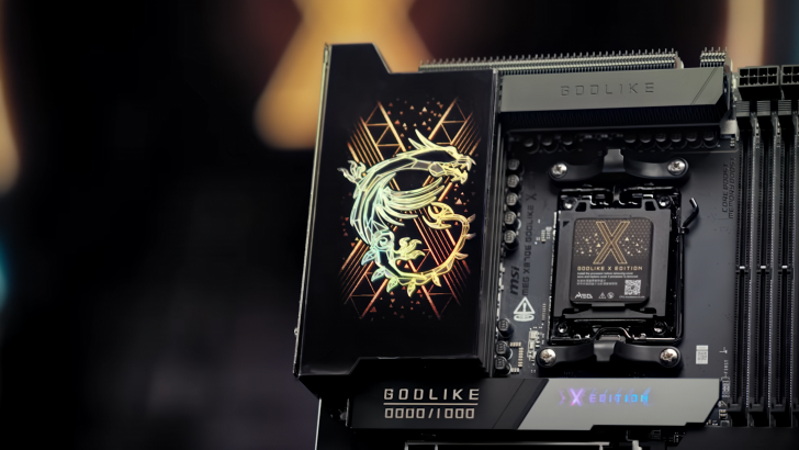 High-performance motherboard with dragon artwork and GODLIKE branding, designed for gaming enthusiasts.