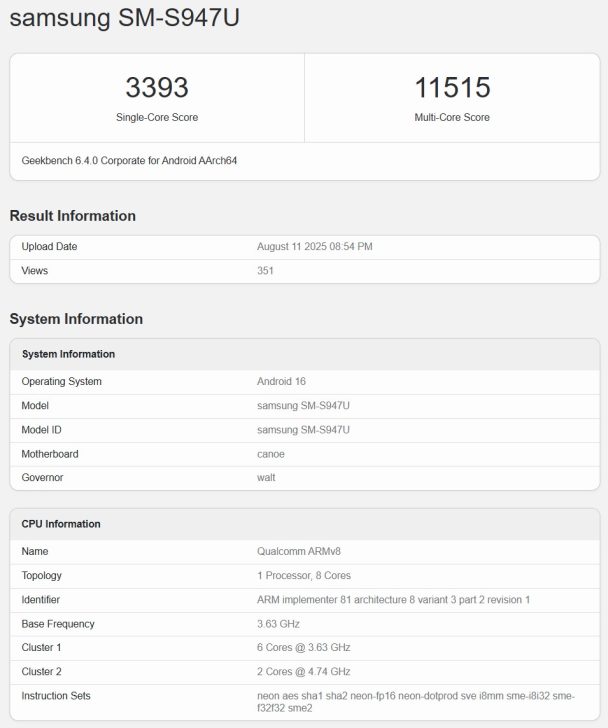 Snapdragon 8 Elite Gen 2 gets spotted in benchmark, being tested on the Galaxy S26 Edge