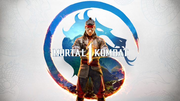 Mortal Kombat 1 cover featuring a warrior and the iconic dragon logo.