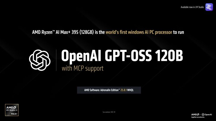 AMD Ryzen AI Max+ features OpenAI GPT-OSS 120B with MCP support for Windows AI PC processing.