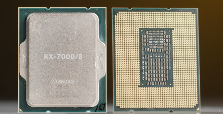Computer processor KX-7000/8 front and back view showing intricate pin and circuit design.
