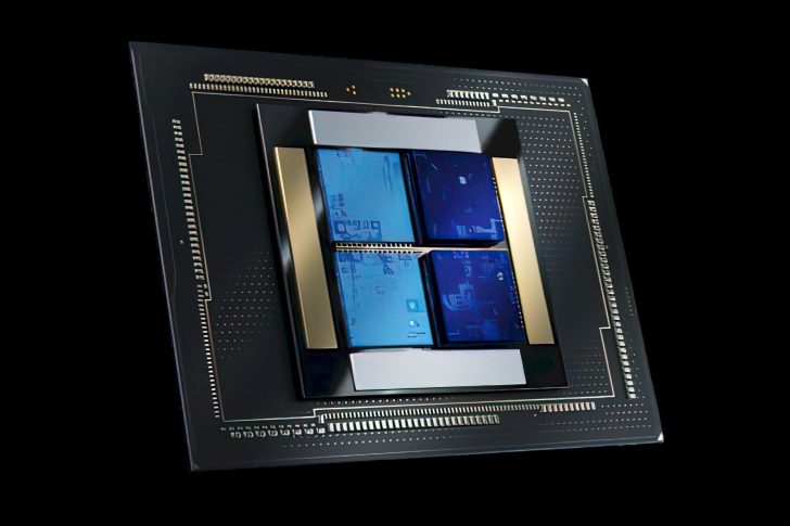 Advanced microprocessor on black background, showcasing technology and computing innovation.