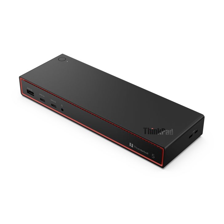 Lenovo ThinkPad Thunderbolt 5 docking station with USB ports and ThinkPad branding on side.