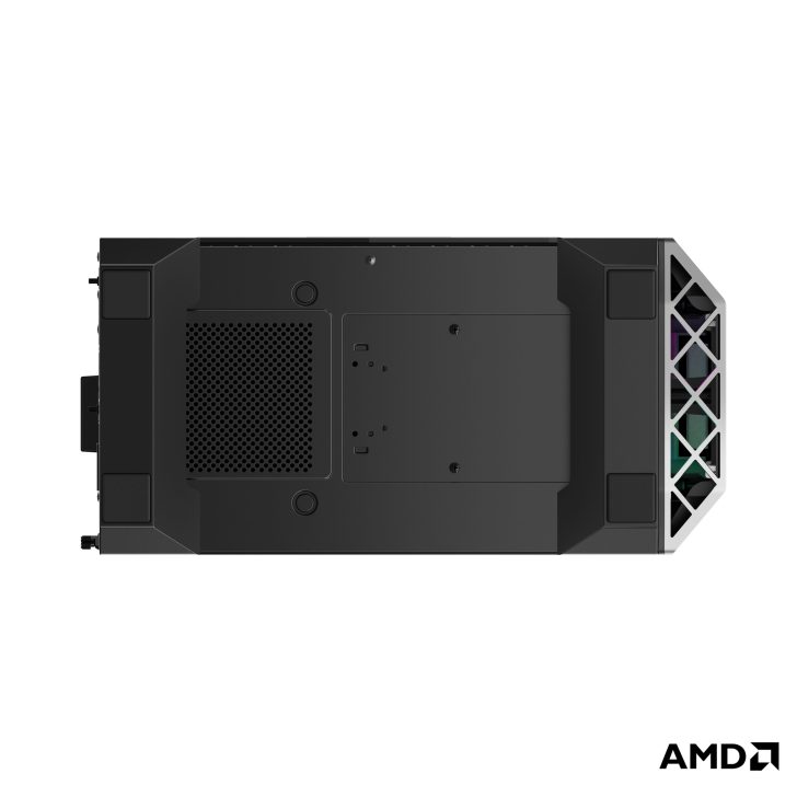 AMD device with ventilation grille and geometric design, AMD logo visible in the bottom right corner.