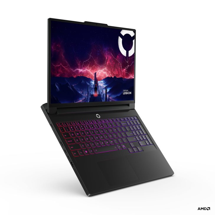 Lenovo Legion gaming laptop displaying vivid screen with AMD logo.