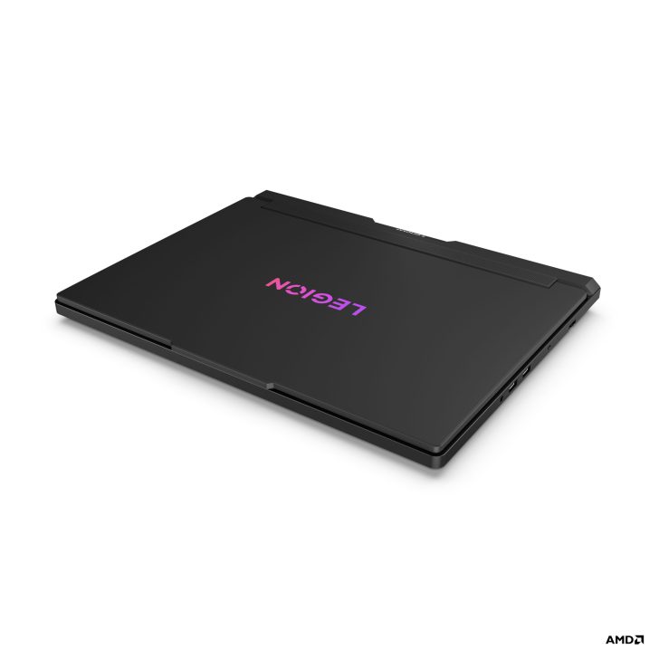 Lenovo Legion laptop with closed lid and AMD logo in corner.