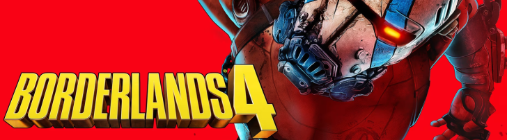 Borderlands 4 title with a mechanical character on a red background.