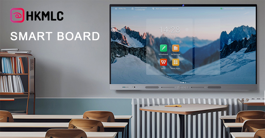 HKMLC smart board in classroom displaying apps with time 14:28 and text Not connected to network.