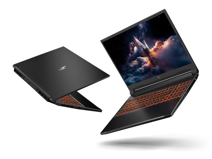 Acer Predator Helios Neo 16 laptops with orange backlit keyboards floating against a white background.