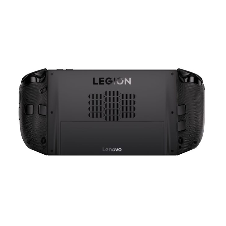 Lenovo Legion gaming device, rear view showing fan vents and control buttons.