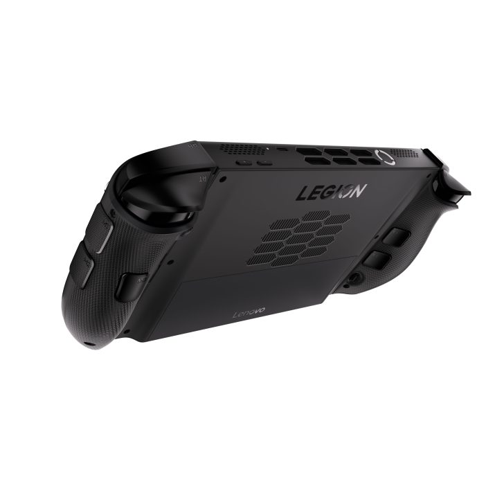 Lenovo Legion handheld gaming console with visible buttons shown from the underside.