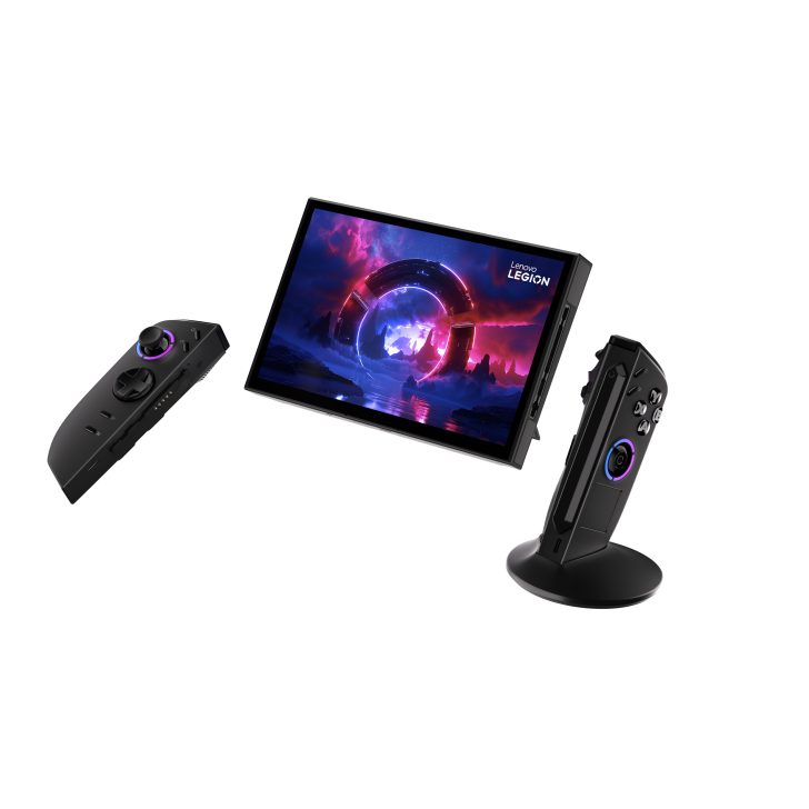 Lenovo Legion gaming device with screen and detached controllers.
