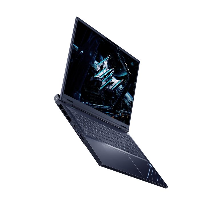 Acer Predator Helios Neo 16 laptop displaying a futuristic design on its screen.
