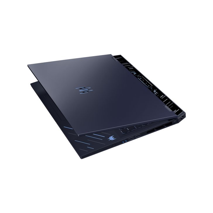 Acer Predator laptop partially closed on a white background.