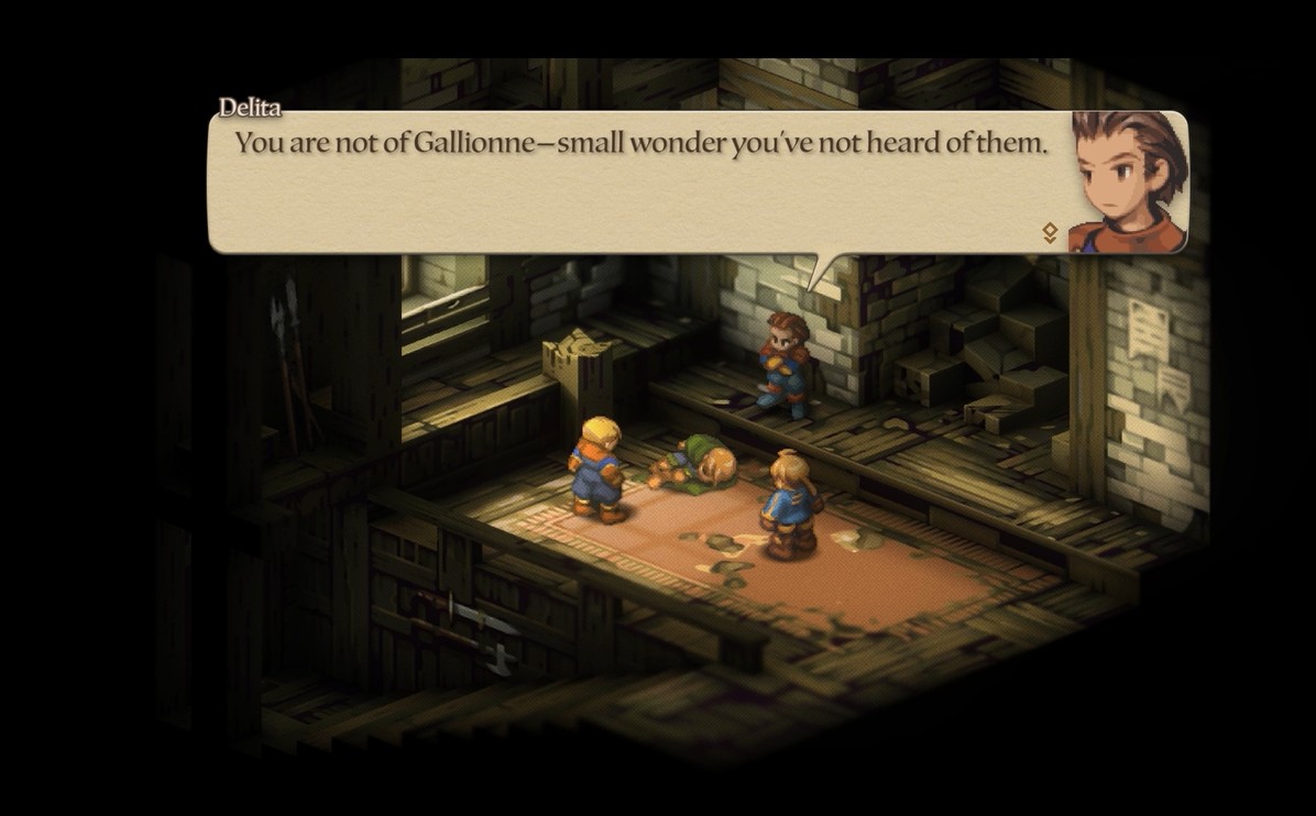 Delita: You are not of Gallionne—small wonder you’ve not heard of them displayed on a medieval-style game screen with characters.