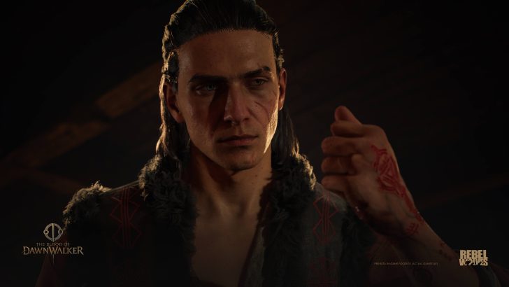 A character with tattoos on their hand from The Blood of Dawnwalker gameplay by Rebel Wolves.