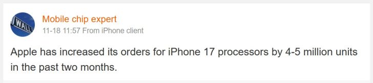 A19 and A19 Pro chip orders have increased substantially