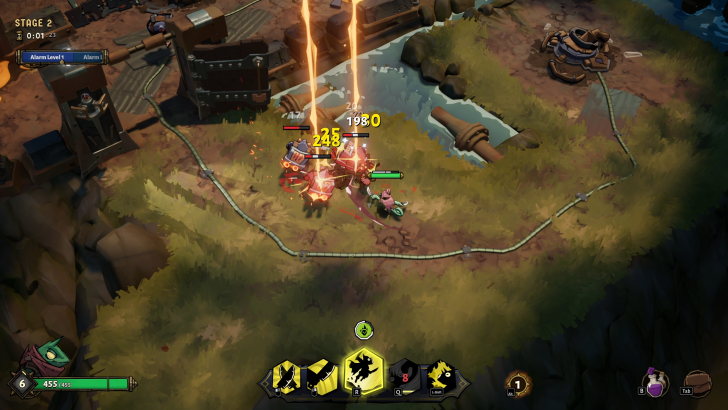 A character in the game Torchlight: Infinite performs an attack with damage numbers '245' and '1980' appearing on screen during 'Stage 2'.