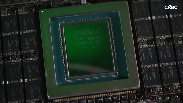 A close-up of an NVIDIA chip marked with 'B_KR 2546-P' and 'E6A382.OA2 e1' on a circuit board.