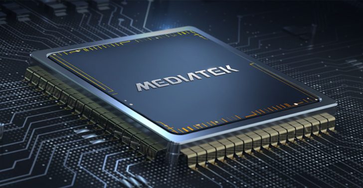 A close-up of a MediaTek chip on a circuit board, featuring the MediaTek logo prominently on its surface.