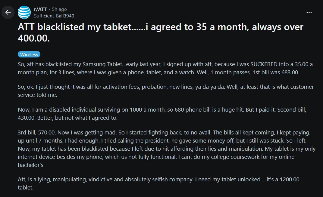 AT&T tricked a disabled person into a $35/month offer, then charged him a ludicrous sum