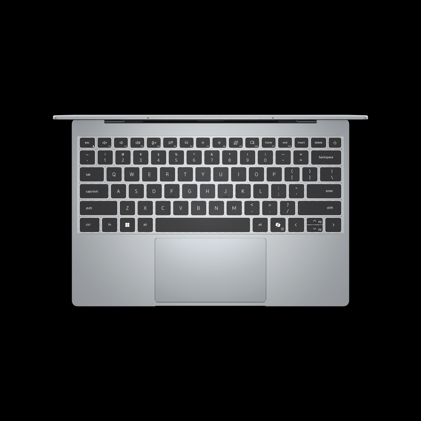 A top-down view of a Microsoft Surface Laptop keyboard and touchpad in gray.