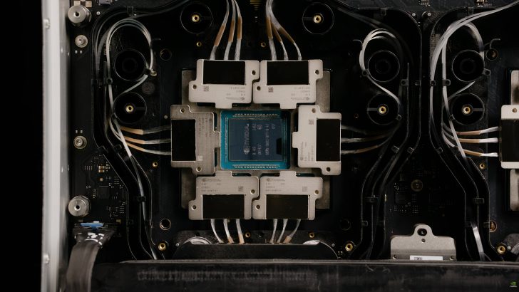 An NVIDIA chip labeled 'GH200 H100 NVL' is positioned centrally within a complex cooling system.