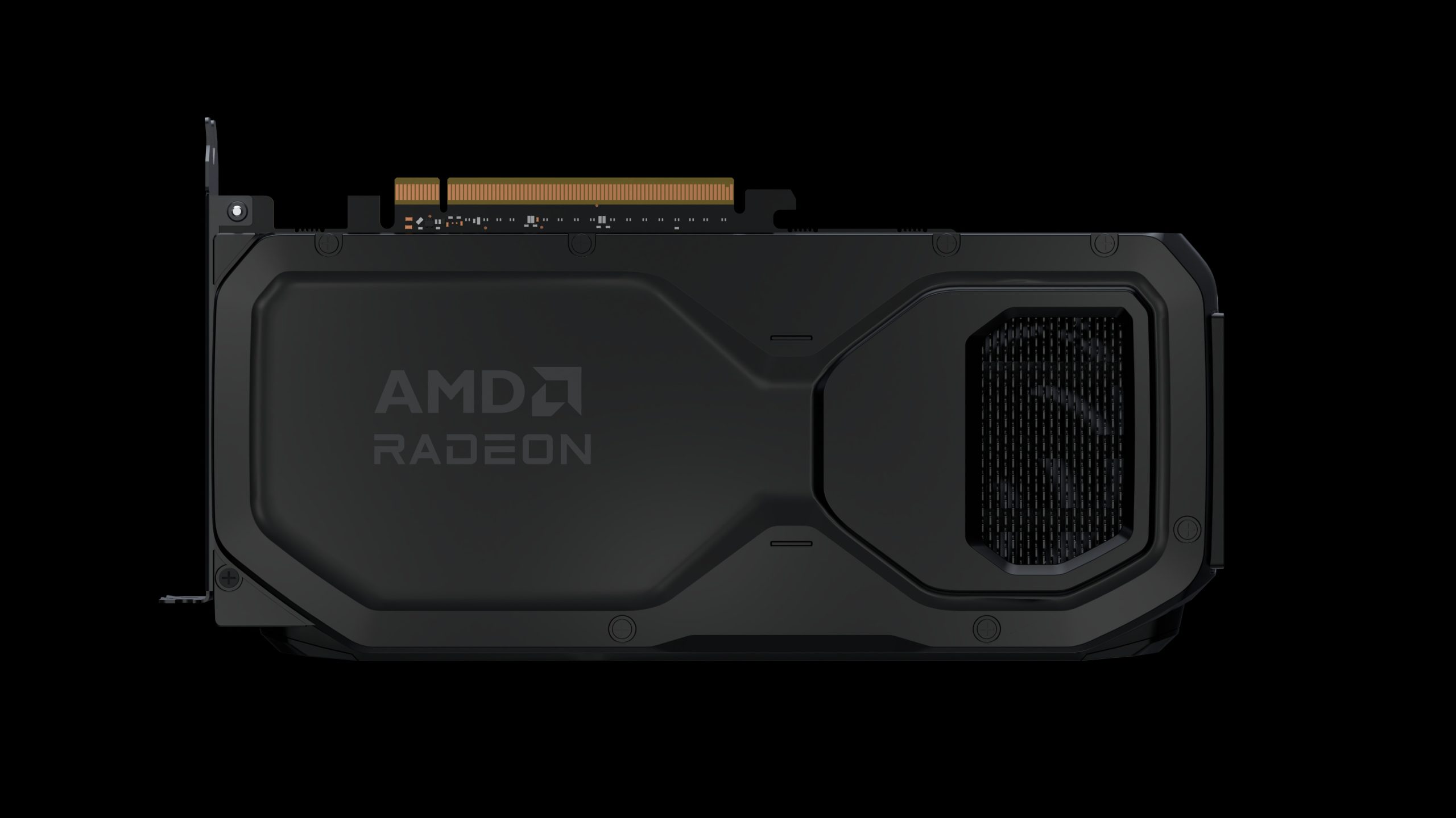 A close-up image of an AMD Radeon graphics card with a visible heat sink.