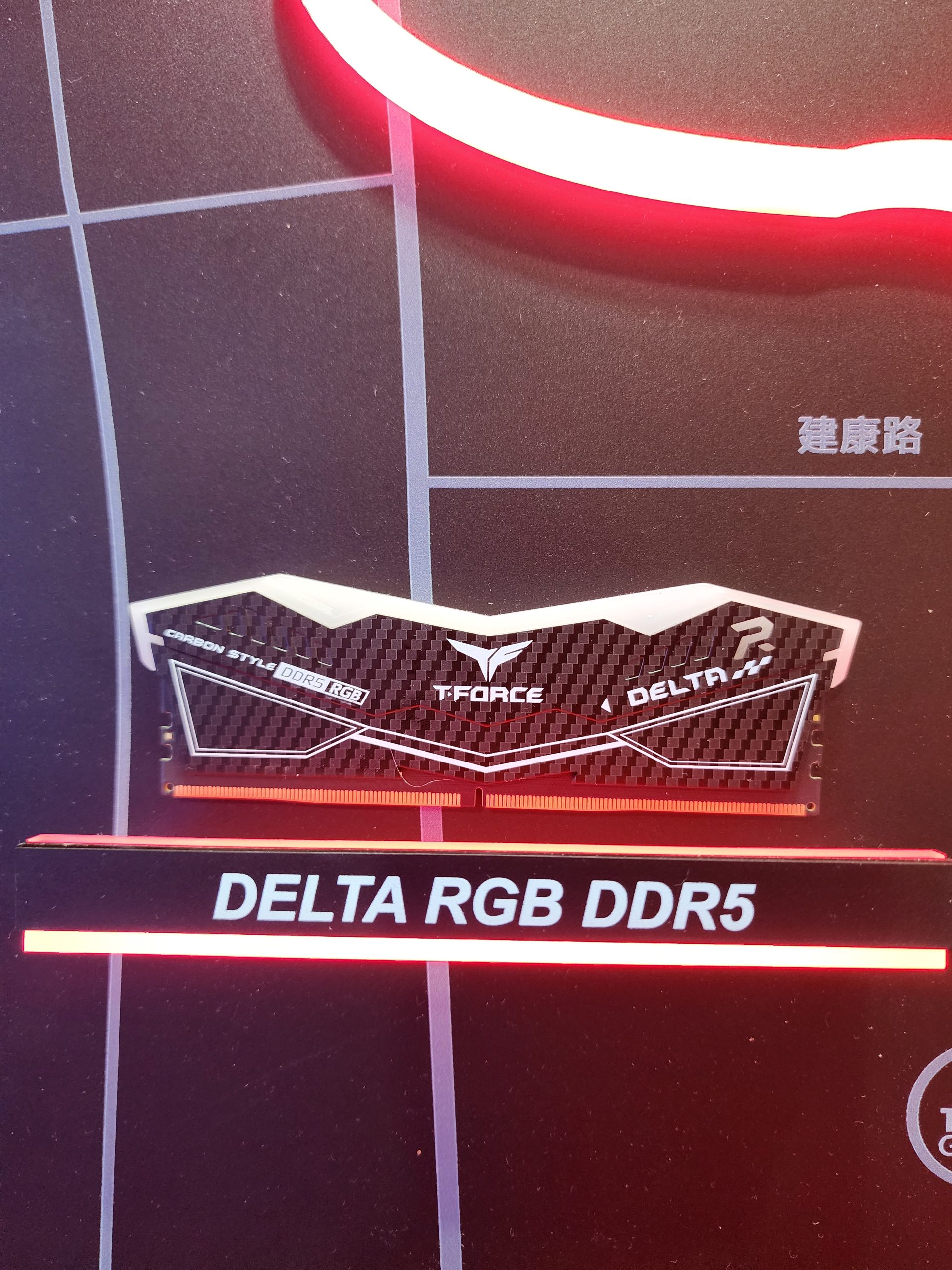 T-FORCE Delta RGB DDR5 RAM module with 'DELTA RGB DDR5' text on display.