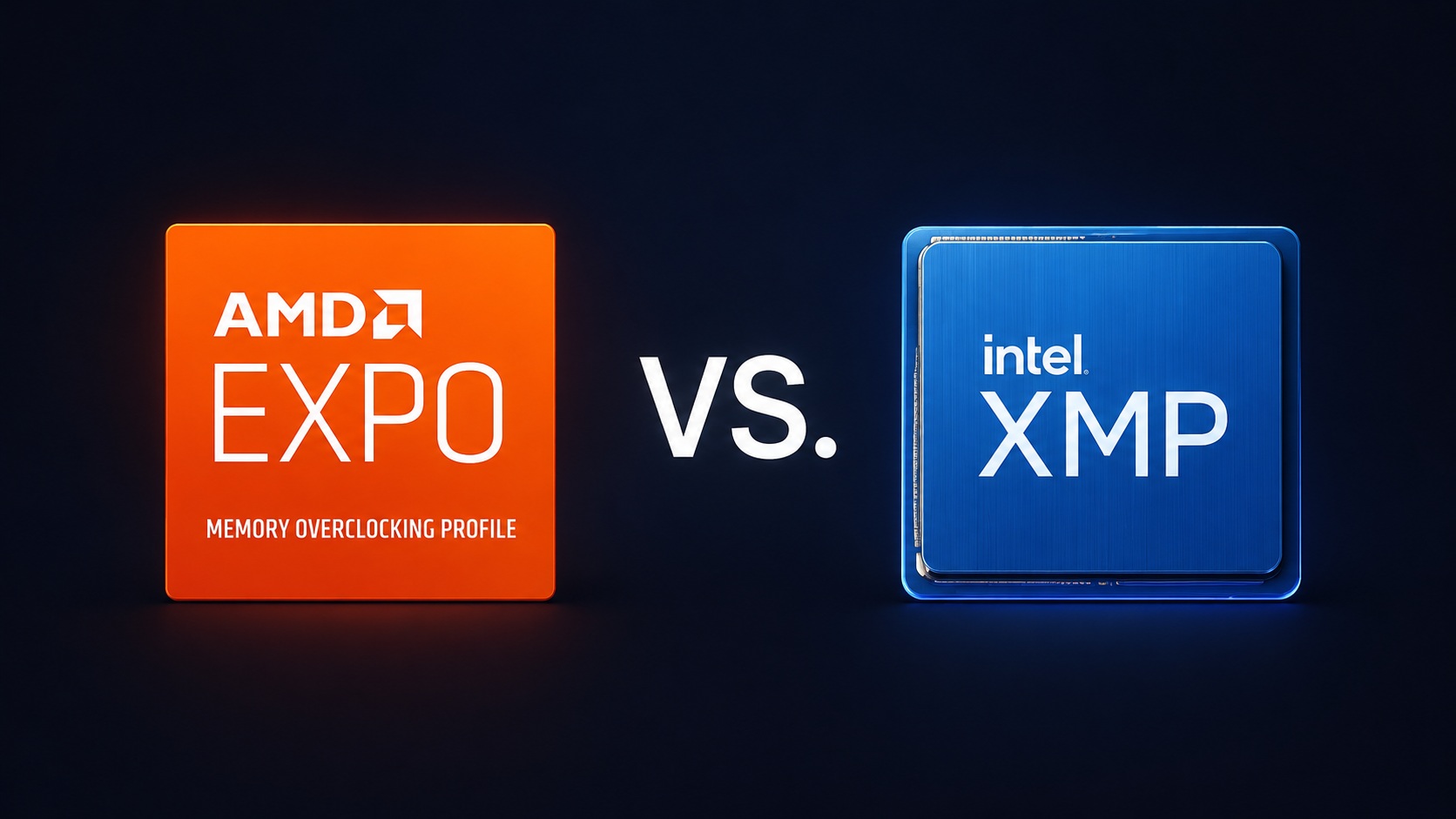 Comparison of 'AMD EXPO' and 'intel XMP' memory overclocking profiles shown side by side.