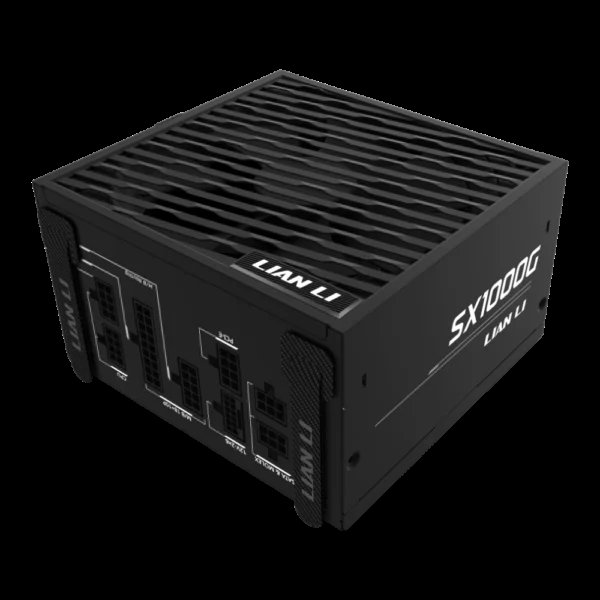 A Lian Li SX1000G power supply unit with modular connectors and branding visible on the side and top.