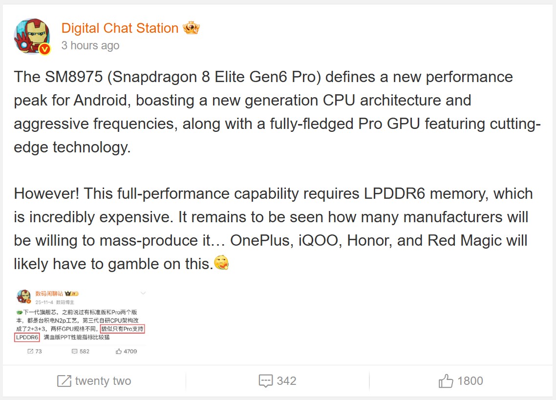 Snapdragon 8 Elite Gen 6 Pro must be paired with the fastest RAM available to unlock its true performance