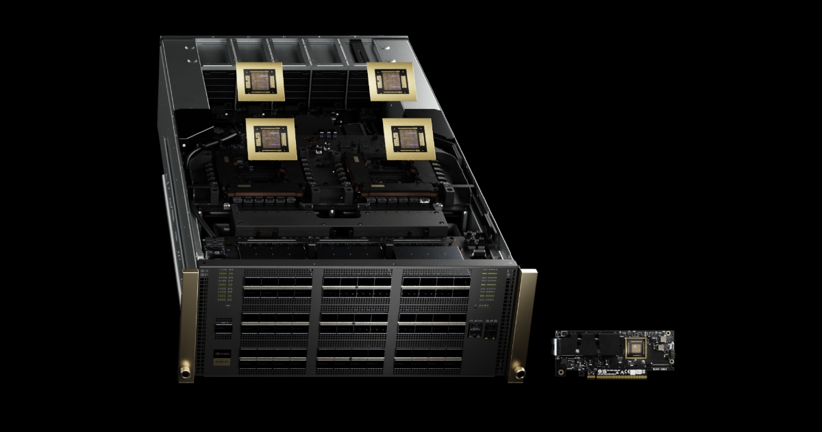 An NVIDIA DGX GH200 server showcasing multiple Gold GPU modules with a separate component featuring a visible NVIDIA chip.