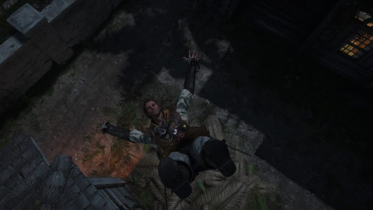 A character from The Witcher 3: Wild Hunt lies on the ground with arms and legs outstretched.