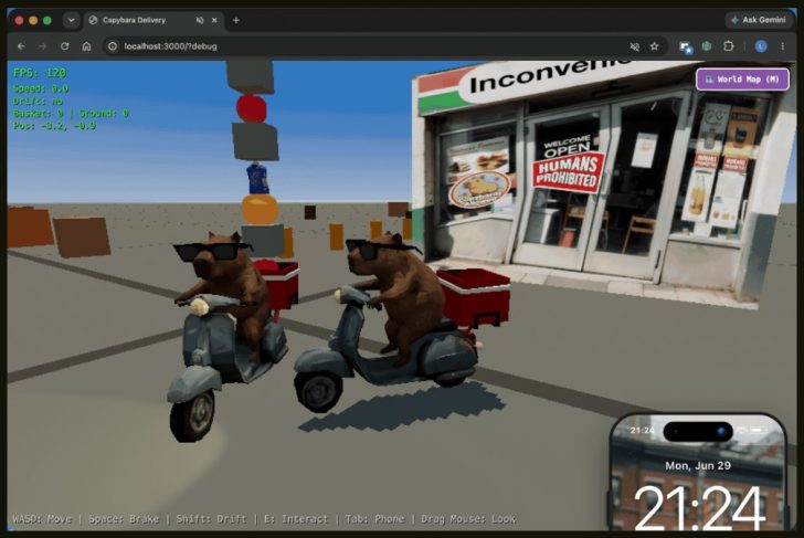 An iOS developer using vibe-coding to make a Capybara food delivery game using Claude Code