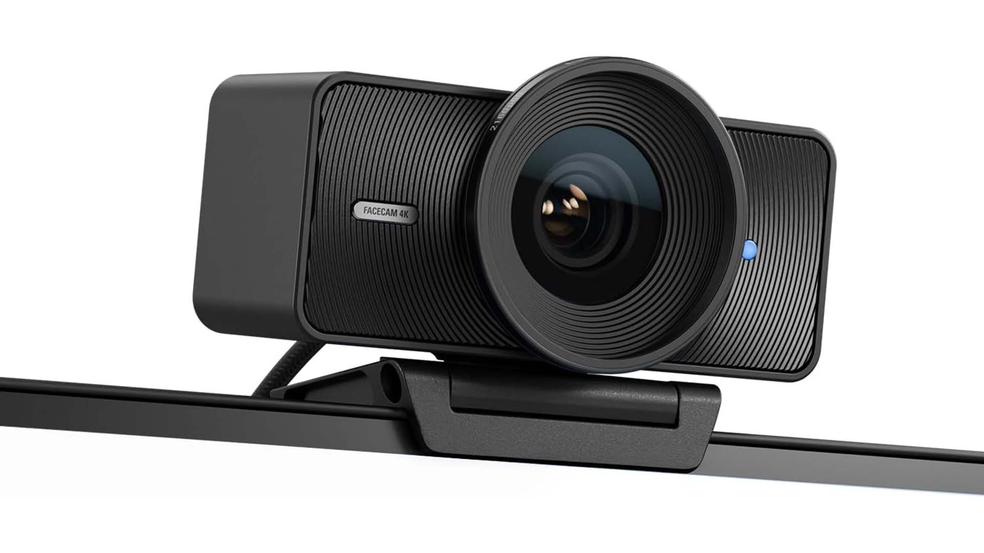 The image shows an Elgato Facecam 4K webcam mounted on a monitor.