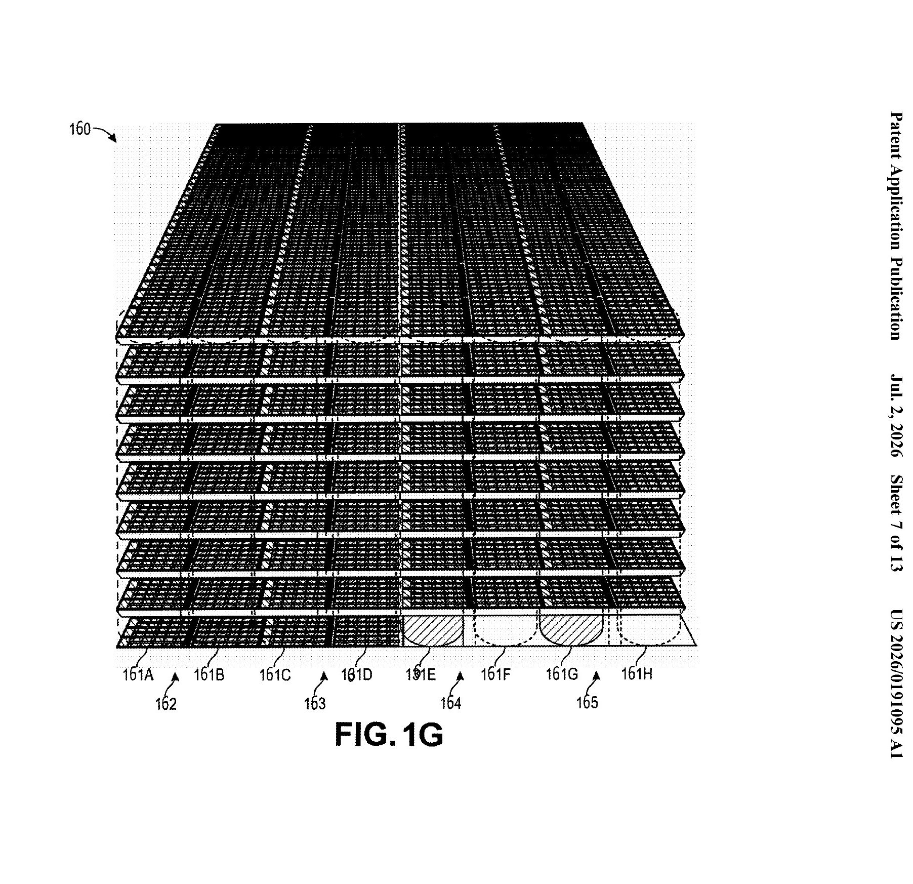 A diagram labeled 'FIG. 1G' shows a detailed layered structure with reference numbers 161A to 161H and 162 to 165, from a patent application publication dated Jul. 2, 2026, US20240101905A1.