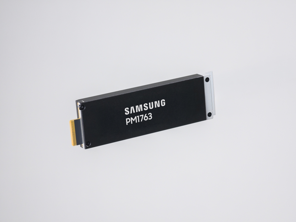 A Samsung PM1763 solid-state drive is shown against a plain background.