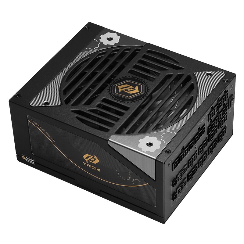 A DeepCool Triathlor PSU with a prominent grill design and multiple modular connectors on the side.
