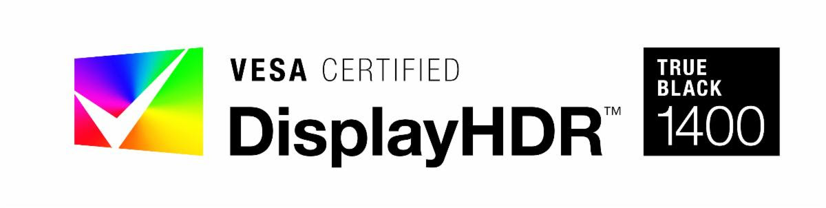 The image shows the 'VESA Certified DisplayHDR True Black 1400' logo, indicating high dynamic range certification.