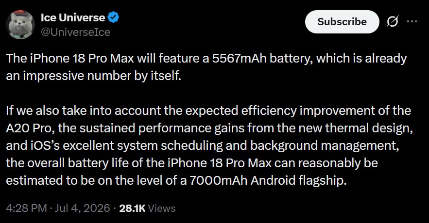 iPhone 18 Pro Max could outlast Android flagships with silicon-carbon batteries