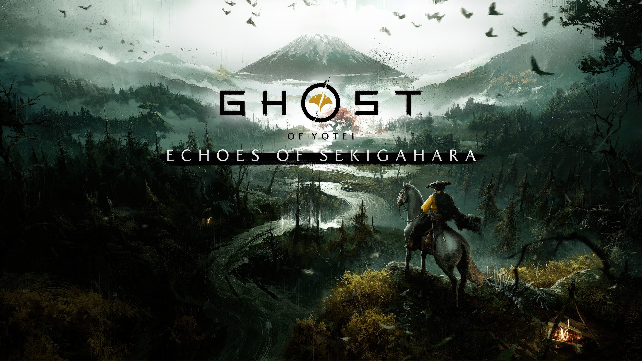 A promotional image for 'Ghost of Yotei: Echoes of Sekigahara' shows a figure on horseback overlooking a misty, mountainous landscape.